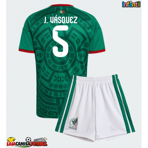Camisa de Futebol México Johan Vasquez #5 Equipamento Principal Infantil Mundo 2026 Manga Curta (+ Calças curtas)